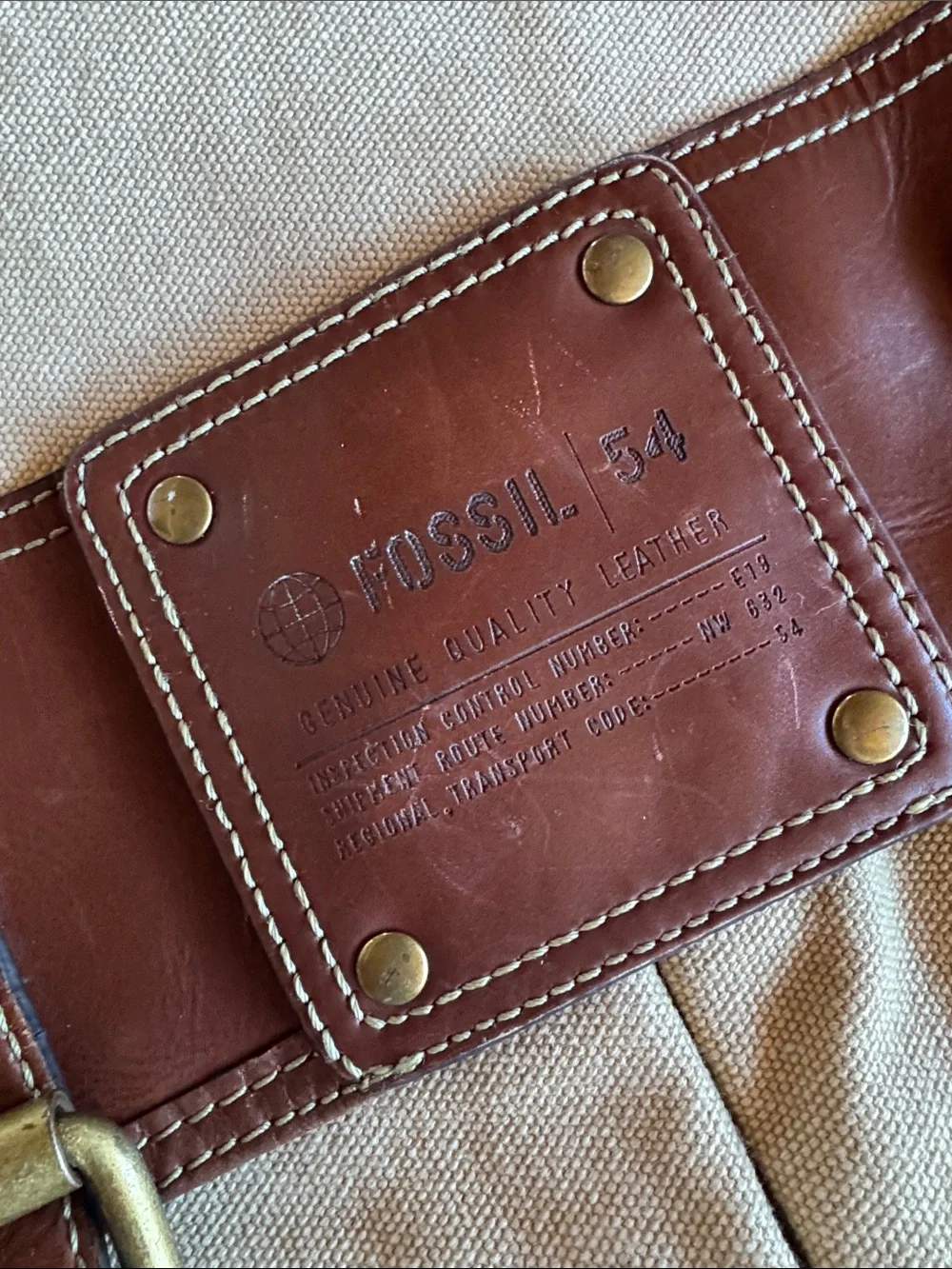 FOSSIL 1954 VTG Canvas Messenger Bag with Brown Leather Trim - Men's Crossbody